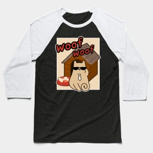 Woof Woof Cat Barking Funny Contradiction Cartoon Baseball T-Shirt